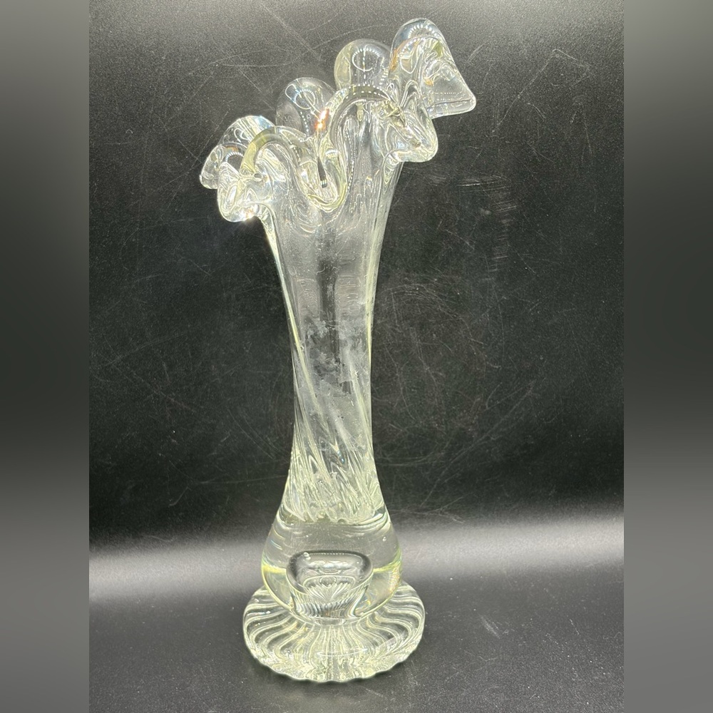 Vintage Mid Century Swung Glass Vase Chunky Ruffled Thick Walled Vessel Decor - Picture 11 of 14